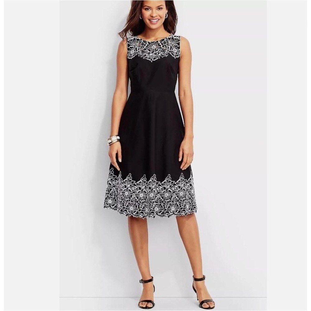 ✨Host Pick✨ Talbots black cotton dress w/ white embroidered flowers sz 12P (NWT)